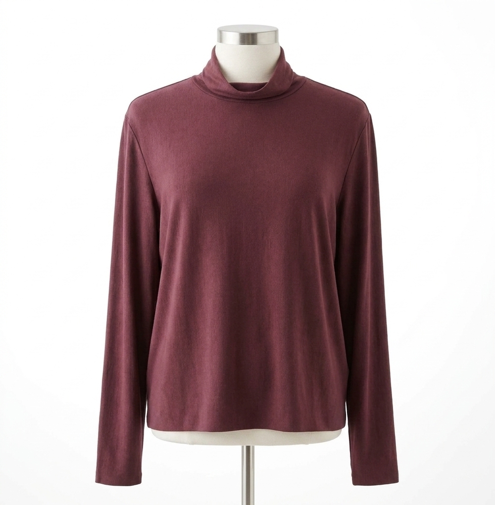 NEW COMMANDO women's butter long sleeve cropped turtleneck top in pinot